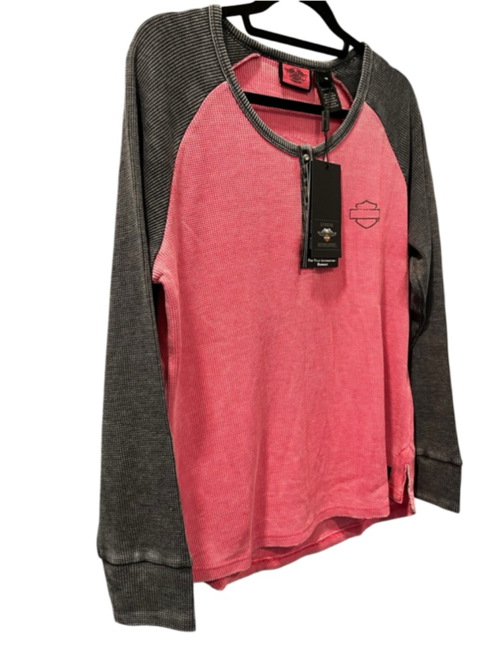 Harley Davidson NWT 2017 Pink Label Waffle Knit Henley Shirt Size 1XL Motorcycle - Picture 6 of 10
